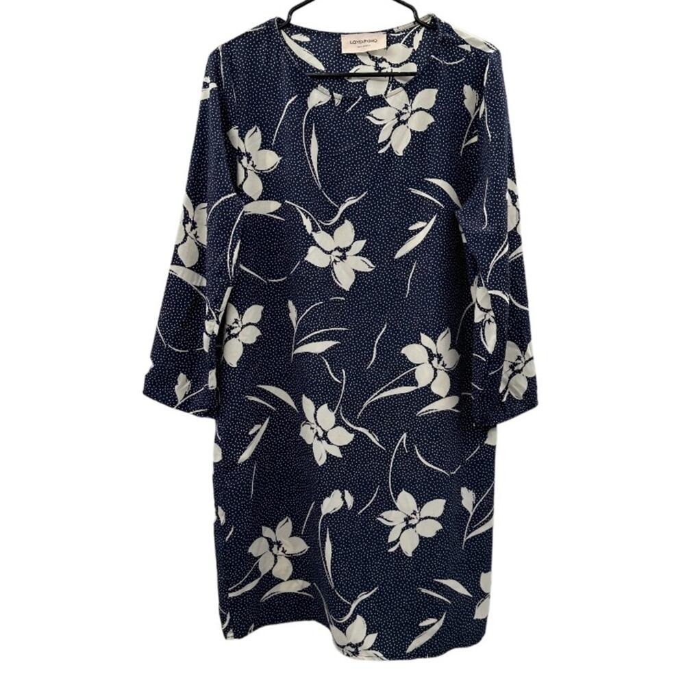 Loyd/Ford Navy‎ Blue & Off White Floral Print Shift Dress Size 4